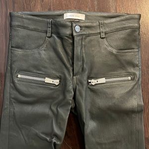 Army green leather pants with silver hardware